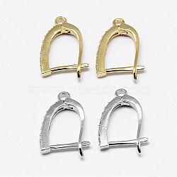 Brass Micro Pave AAA Cubic Zirconia Ear Harp Hoop Earring Findings,  with Latch Back Closure, Cadmium Free & Nickel Free & Lead Free, Mixed Color, 19x12.5x2mm, Hole: 1.5mm, pin: 1mm(KK-F699-04-NR)