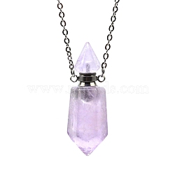 Natural Amethyst Bullet Perfume Bottle Necklaces, with Alloy Cable Chains, 17.72 inch(45cm)(PW-WG89315-01)