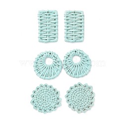 (Defective Closeout Sale: Yellowing), Resin Pendants, Imitation Woven Rattan Pattern, Pale Turquoise, 42~47.5x29~41.5x4~5mm, Hole: 1.5~2mm(RESI-XCP0001-25)