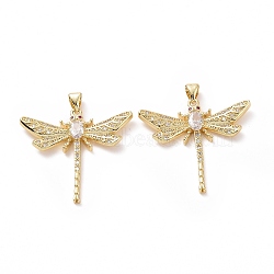 Brass Cubic Zirconia Pendants, Dragonfly Charm, Golden, 28.5x31.5x4mm, Hole: 3x5mm(ZIRC-I062-18G)