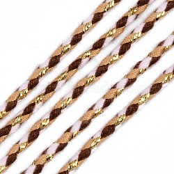 Tri-color Polyester Braided Cords, with Gold Metallic Thread, for Braided Jewelry Friendship Bracelet Making, Camel, 2mm, about 100yard/bundle(91.44m/bundle)(OCOR-T015-B01)