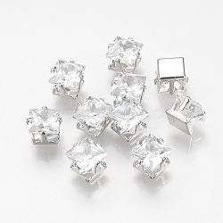 Cubic Zirconia Cabochons, with Iron Findings, Square, Platinum, 6x6x5mm, Bottom: 4.5x4.5mm(X-ZIRC-T003-21P)
