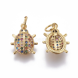 Brass Micro Pave Cubic Zirconia Charms, Insects, Colorful, Golden, 14x11.5x3mm, Hole: 3mm(ZIRC-E161-11G)
