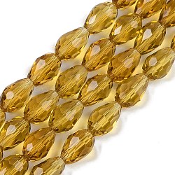 Transparent Glass Beads Strands, Faceted, Teardrop, Goldenrod, 15x10mm, Hole: 1.6mm, about 46~48pcs/strand, 27.95 inch(71cm)(X-EGLA-N013-T10mm-D08)