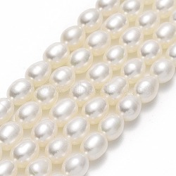 Natural Cultured Freshwater Pearl Beads Strands, Rice, Linen, 6.5~7.5x5~5.5mm, Hole: 0.5mm, about 56pcs/strand, 15.75''(40cm)(PEAR-J006-17B-01)