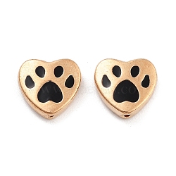 Alloy Enamel Beads, Heart with Paw Print Pattern, Golden, Black, 11x11.5x3mm, Hole: 1mm(FIND-G077-03G-05)