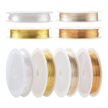 DIY Jewelry Making Kits, 3 Rolls Copper Jewelry Wire & 2 Rolls Elastic Crystal Thread, Mixed Color, 5 rolls/bag