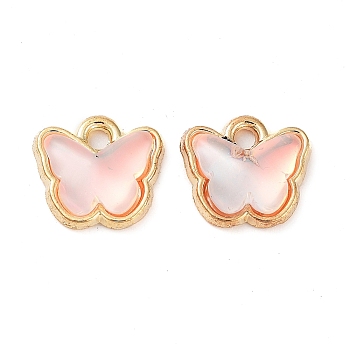 Rack Plating Alloy Glass Charms, Butterfly, Golden, Misty Rose, 9x9.5x3.5mm, Hole: 1mm
