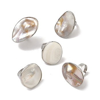 Adjustable Freshwater Shell Finger Rings, Nuggets, Brass Rings, Platinum, 18mm
