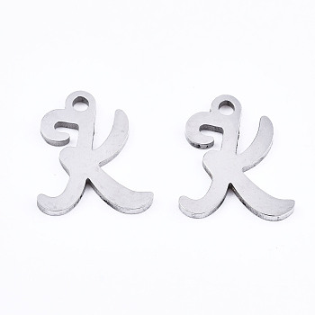 201 Stainless Steel Charms, Laser Cut, Alphabet, Stainless Steel Color, Letter.K, 12x10x1mm, Hole: 1.4mm