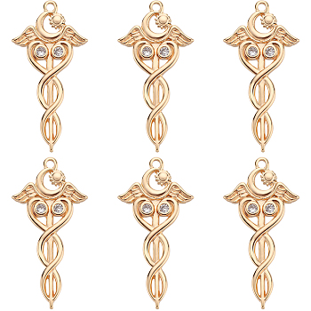 6Pcs Brass Micro Pave Cubic Zirconia Pendants, Caduceus Charm, Healthcare Symbol Charm, Real 18K Gold Plated, 31.5x15x2mm, Hole: 1.5mm