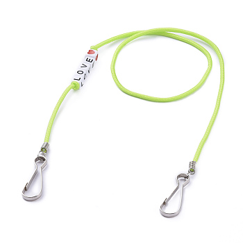 Polyester & Spandex Cord Ropes Eyeglasses Chains, Neck Strap for Eyeglasses, with Cube Acrylic Beads, Iron Coil Cord Ends and Keychain Clasp, Word Love, Green Yellow, 23.62 inch(60cm)