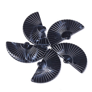 Acrylic Pendants, Imitation Gemstone Style, Fan, Black, 28x49x3mm, Hole: 2mm, about 166pcs/500g