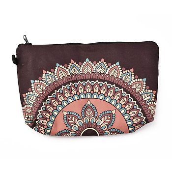 Polyester Tarp Zip Cosmetic Pouches, Rectangle with Flower Pattern, Sienna, 14.4x21.7x2.1cm