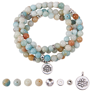 DIY Bracelets Making, with Natural Flower Amazonite Beads, Tibetan Style Alloy Pendants, Tibetan Style Bead Spacers and Brass Bead Spacers, Elastic Cords, Antique Silver & Silver
