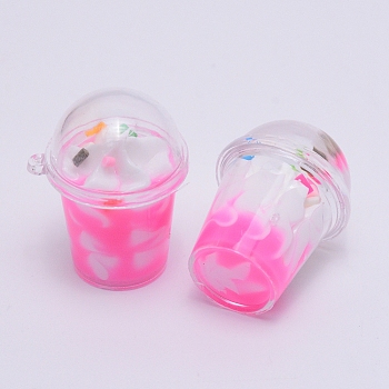 Resin Bubble Tea Pendants, with Plastic Cup, Imitation Food, Hot Pink, 34x27mm, Hole: 1mm