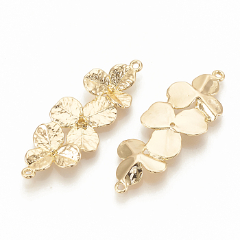 Brass Links Rhinestone Settings, Flower, Nickel Free, Real 18K Gold Plated, Fit for 1mm Rhinestone, 38x14x3mm, Hole: 1mm