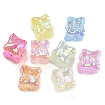 UV Plating Acrylic Beads, Glitter Beads, Glow in the Dark, Iridescent Ice Cube, Mixed Color, 17x16x14mm, Hole: 2.2mm