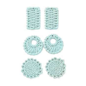 (Defective Closeout Sale: Yellowing), Resin Pendants, Imitation Woven Rattan Pattern, Pale Turquoise, 42~47.5x29~41.5x4~5mm, Hole: 1.5~2mm