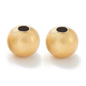 Brass Beads, Long-Lasting Plated, Round, Matte Style, Real 18K Gold Plated, 4mm, Hole: 1.6mm