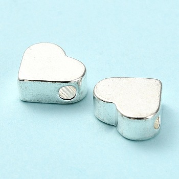 Brass Beads, Heart, Silver Color Plated, 8x3mm, Hole: 1.8mm
