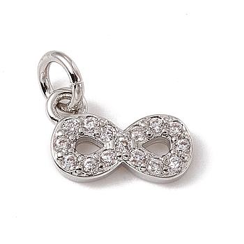 Brass Micro Pave Cubic Zirconia Charms, with Jump Rings, Infinity Charm, Platinum, 7x10x1.5mm, Hole: 2.7mm