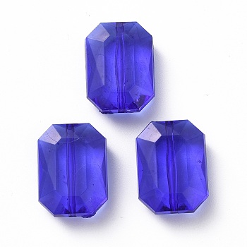 Transparent Acrylic Beads, Faceted, Rectangle, Medium Blue, 20.5x15x7.5mm, Hole: 1.2mm