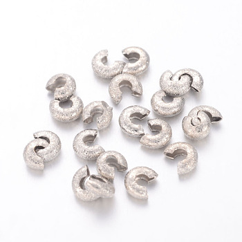 Brass Crimp Beads Covers, Nickel Free, Platinum Color, About 3.2mm In Diameter, 2.2mm Thick, Hole: 1.2mm