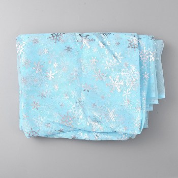 Snowflake Pattern Polyester Mesh Fabric, for Dress Costumes Decoration, Pale Turquoise, 150x0.02cm
