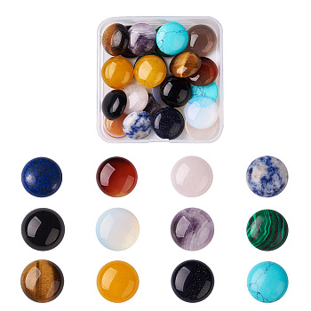 24Pcs 12 Style Natural & Synthetic Gemstone Cabochons, Half Round/Dome, 20x6mm, 2pcs/style