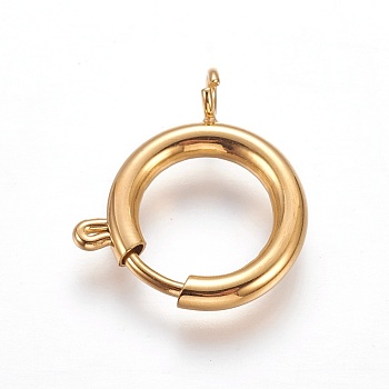 304 Stainless Steel Spring Ring Clasps, Flat Round, Golden, 23~24x17x3mm, Hole: 3mm