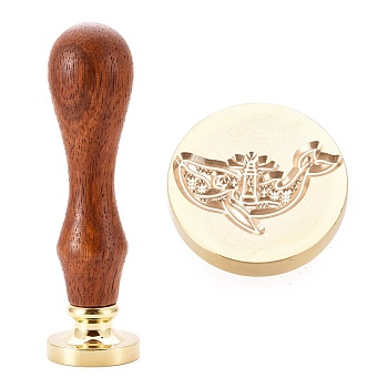 Brass Wax Sealing Stamp, with Rosewood Handle for Post Decoration DIY Card Making, Whale Pattern, 89.5x25.5mm