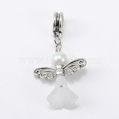 38mm White Angel & Fairy Alloy + Glass Dangle Beads