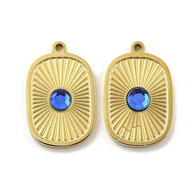 Real 14K Gold Plated Royal Blue Oval Stainless Steel+Glass Pendants