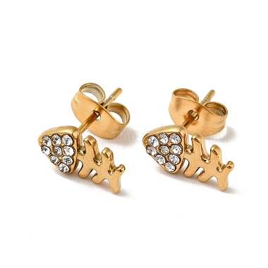 Rhinestone Fishbone Stud Earrings with 316 Surgical Stainless Steel Pins(EJEW-A081-13G)-2