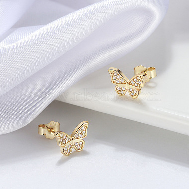 papillon 925 boucles d'oreilles à tige en argent sterling et zircone cubique pour femme(EJEW-P231-38G)-2