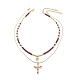 2Pcs 2 Style Cubic Zirconia Cross & Moon Pendant Necklaces Set with Natural Garnet Beaded(NJEW-JN04029)-1
