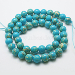 Round Dyed Imperial Jasper Beads Strands, Cyan, 6mm, Hole: 1mm, about 65pcs/strand, 15.5 inch(X-G-H014-5-1)