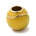304 Stainless Steel European Beads, with Enamel, Large Hole Beads, Round, Ion Plating(IP), Golden, 10.5x10mm, Hole: 4.5mm(STAS-D153-11G)
