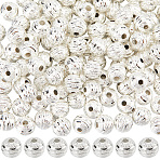 180Pcs Textured Round Brass Beads, Spacer Beads, Silver, 6mm, Hole: 1.2mm(KK-SC0005-50)