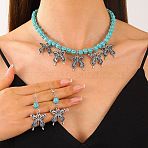 Alloy & Synthetic Turquoise Pendant Pumpkin Beaded Necklaces for Women, Platinum, Medium Turquoise, Butterfly, 16.93 inch(43cm)(FS-WGFCE16-04)