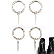 4Pcs 2 Styles Cone Spike Alloy Shoe Charms, with Zinc Alloy Spring Gate Rings, Platinum, 58~68mm, 2pcs/style(HJEW-AB00730)