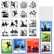 4 Sets 4 Styles Fairy & Camel PVC Stamp, for DIY Scrapbooking, with 1Pc Acrylic Stamping Blocks Tools, Mixed Shapes, 55x55mm, 1 set/style(DIY-GL0004-88D)