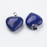 Natural Lapis Lazuli Pendants, with Brass Findings, Heart, Dyed, Platinum, 23x20x9mm, Hole: 5x8mm(X-G-E434-05P)