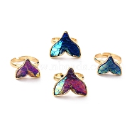 Mermaid Fishtail Resin Adjustable Finger Ring, Brass Ring for Girl Women, Golden, Mixed Color, US Size 5~7(15.7~17.3mm)(RJEW-C009-01)