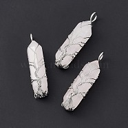 Natural Rose Quartz Copper Wire Wrapped Pointed Pendants, Faceted Bullet Charms, Platinum, 49x14.5x11.5mm, Hole: 5mm(G-F733-05H)