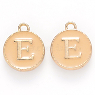 Golden Plated Alloy Enamel Charms, Cadmium Free & Lead Free, Enamelled Sequins, Flat Round with Letter, Wheat, Letter.E, 14x12x2mm, Hole: 1.5mm(X-ENAM-S118-06E)