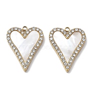 PVD Vacuum Plating 304 Stainless Steel Pave Shell Pendants, Heart Charms with Crystal Rhinestone, Real 18K Gold Plated, 20.5x16x2.5mm, Hole: 1.5mm(STAS-R130-06G)