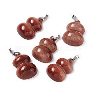 Synthetic Goldstone Pendants, with Platinum Tone Brass Findings, Gourd Charm, 35x25x12mm, Hole: 4x4mm(G-E135-01P-02)