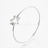304 Stainless Steel Bangles, with 201 Stainless Steel Beads, Star, Stainless Steel Color, 2-3/8 inch(6.2cm)x2-3/8 inch(6.1cm), 1.5mm(STAS-N084-01)